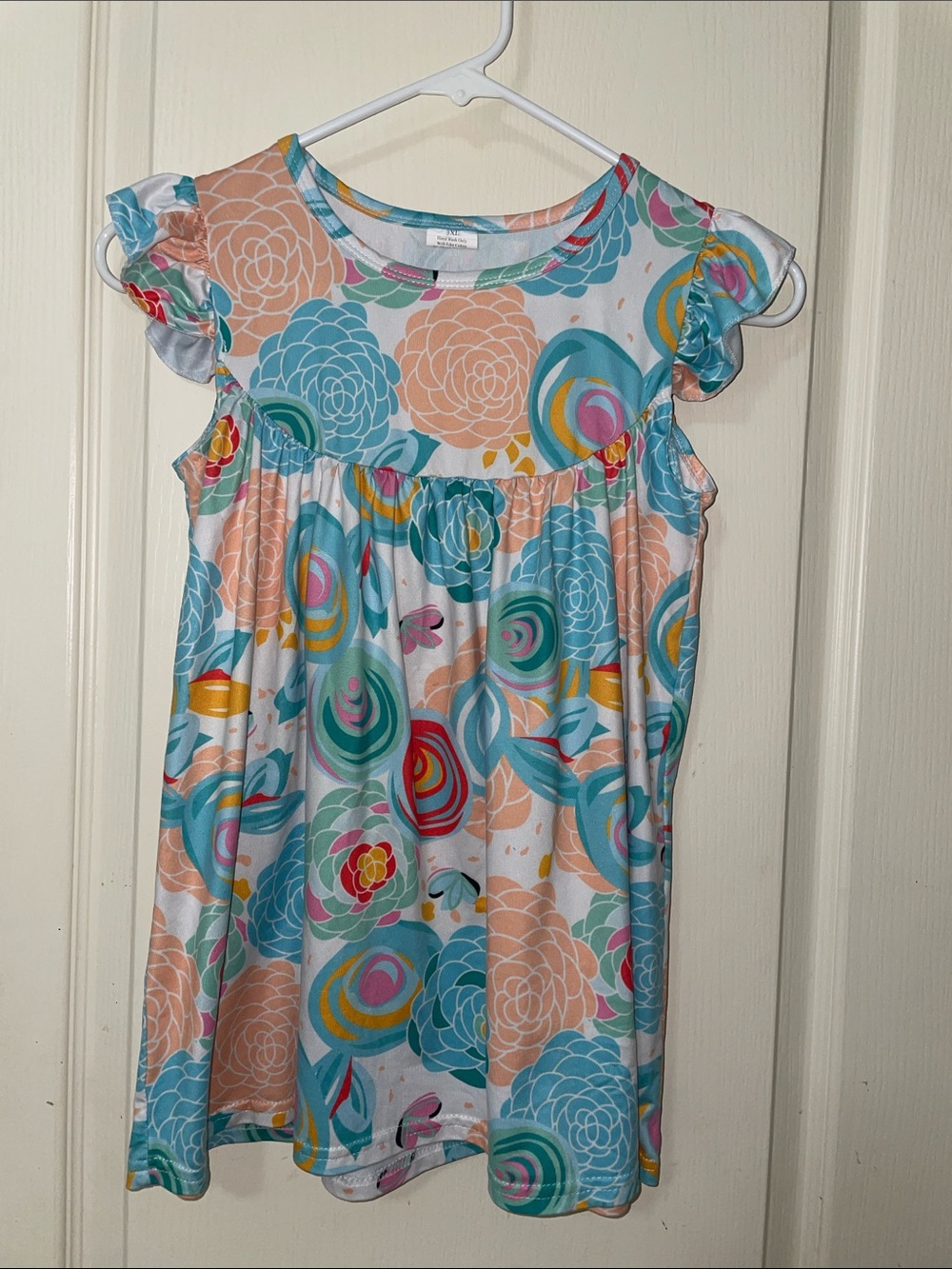 Girls Boutique Floral Flutter Sleeve Dress - Blue & Peach